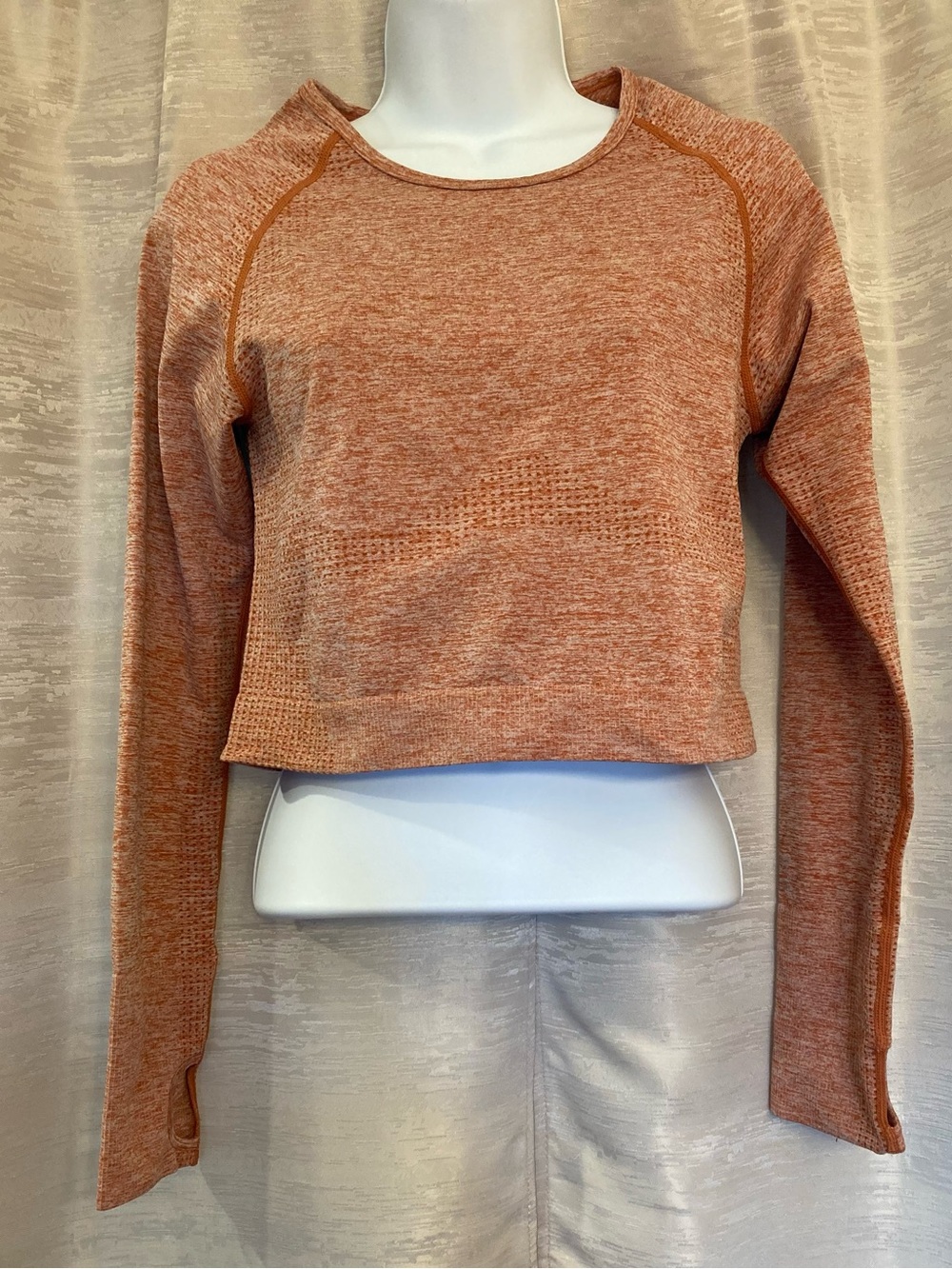 Pink Active Cropped Long-Sleeve Seamless Knit Top in Heathered Rust large